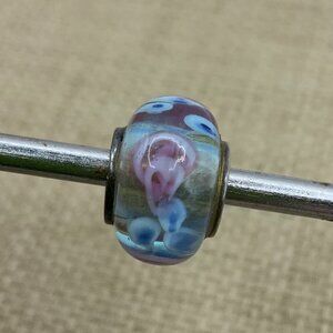 CEDORA 925 ITALY LAMPWORK BLUE PINK GLASS CHARM BEAD